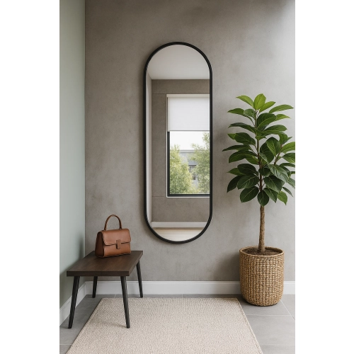 Lustro VELVET OVAL – Owalne Lustro w Matowej Czarnej Ramie MDF do Sypialni, Przedpokoju i Salonu